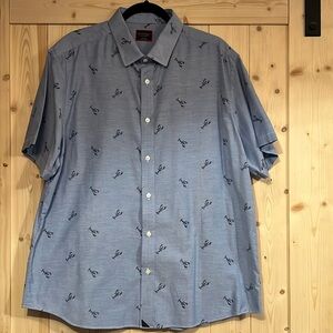 Untuckit Men’s Short‎ Sleeve Button Front Shirt Blue 100% Cotton Lobsters Sz XXL
